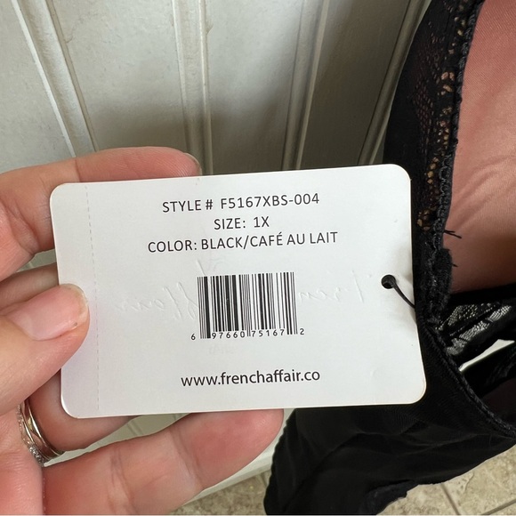 French Affair Black Lace & Nude One-Piece Sexy Lingerie Bodysuit Size 1X NEW - Picture 4 of 6